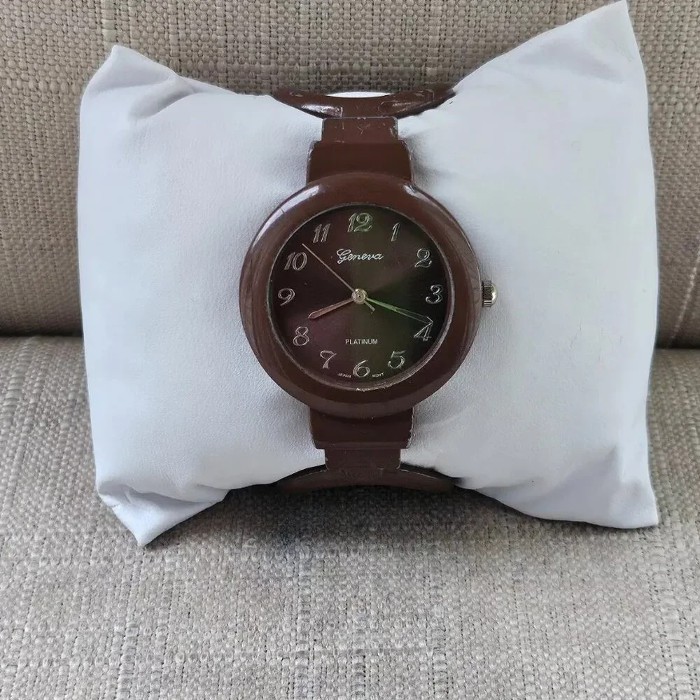 Geneva Women Wristwatch Brown Tone Metal Cuff Band Analog Watch - Picture 10 of 12